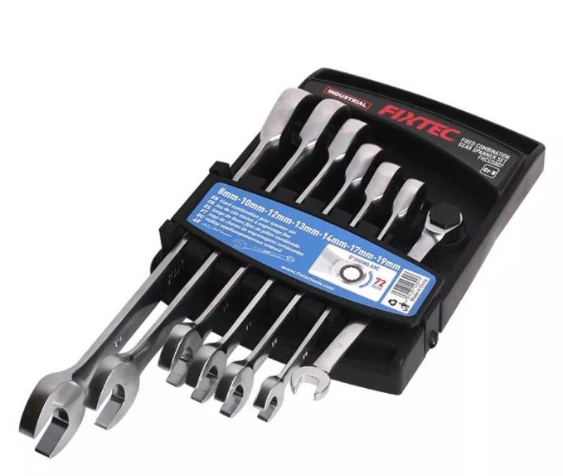 FIXTEC 7pcs Fixed Head Combination Ratchet Spanner  Set