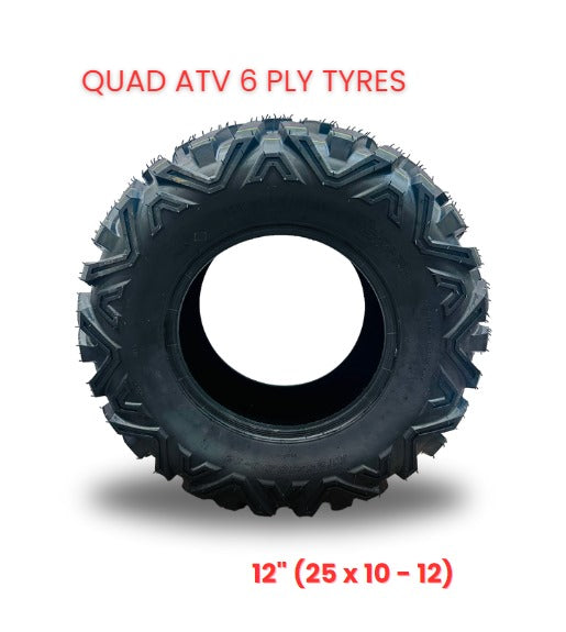 1 X QUAD ATV 6 PLY TYRES - 12" (25 x 10 - 12)
